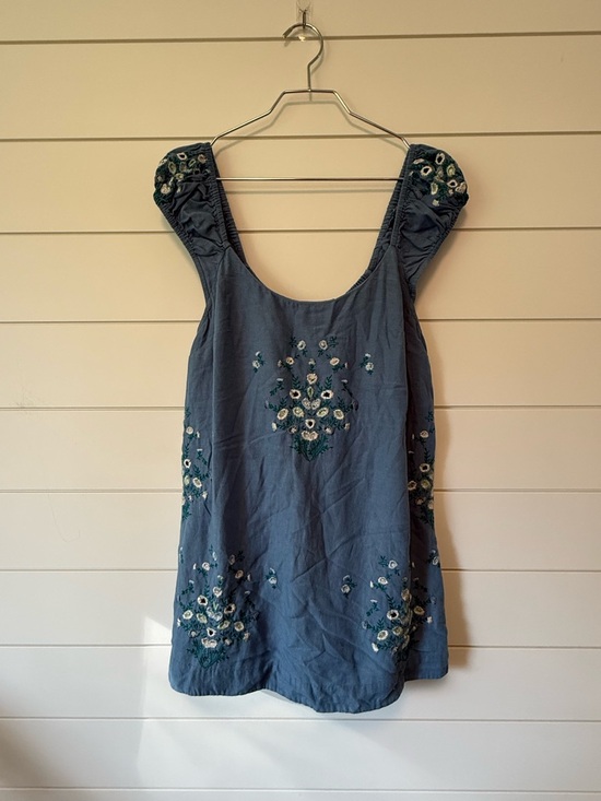 Free People Dresses & Skirts - Free People Cap-Sleeve Blue Floral Embroidered Mini Dress
